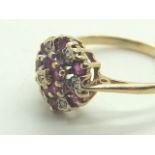9ct gold vintage style ruby and diamond cluster ring size I/J