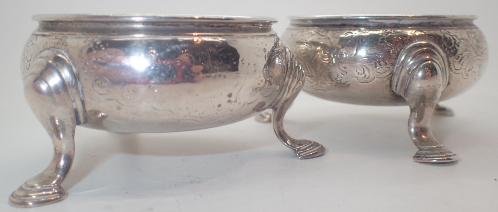 Pair of Georgian silver open salts assay London c1770 maker Edward Wood 144g CONDITION