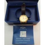 Gold plated Rotary wristwatch on leather strap ( box and booklet present )