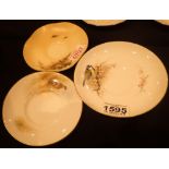 Three Royal Crown Derby signed bird saucers
