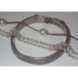 Hallmarked silver bangle and two silver chains