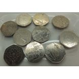 Ten mixed 50p pieces