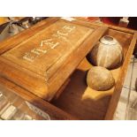 Oriental wooden box with collectable contents