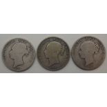 Three Victoria young head half crowns 1845 1874 and 1881