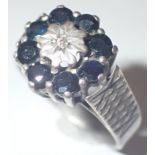 Silver sapphire and diamond ring size J