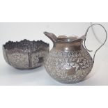 Indian white metal sugar bowl and creamer