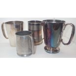 Four silver plated military related tankards attributed to Captain EA Packe MBE DFC Trooper