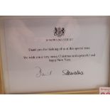 Framed Christmas card from David Cameron and wife