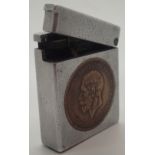 Aluminium cigarette lighter with two inset George V Pennies