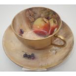 Royal Worcester large Fallen Fruits cup and saucer set signed Ricketts sights A/F