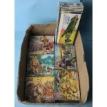 Six assorted Airfix model kits boxed and a box of instructions and header sheets