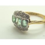 18ct gold and platinum vintage Art Deco emerald and diamond ring size L