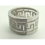 9ct white gold wide diamond set Greek Key band size Q