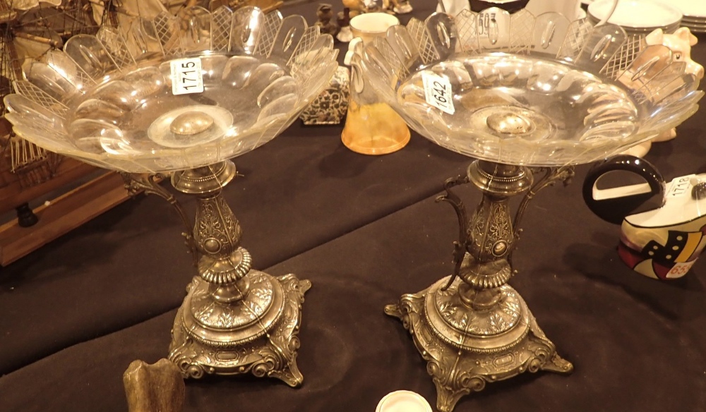 Pair of Dutch white metal & glass table centres H: 31 cm