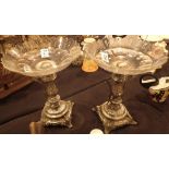 Pair of Dutch white metal & glass table centres H: 31 cm
