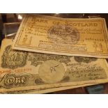 1953 Bank of Scotland £1 note O Brien five pound note and a further example