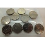 Ten mixed 50p pieces