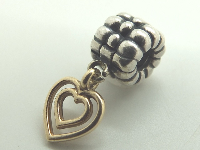 Genuine Pandora silver and 14ct gold heart charm