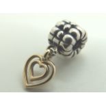 Genuine Pandora silver and 14ct gold heart charm