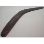 Antique aboriginal wooden boomerang with snake and textured decoration L: 50 cm