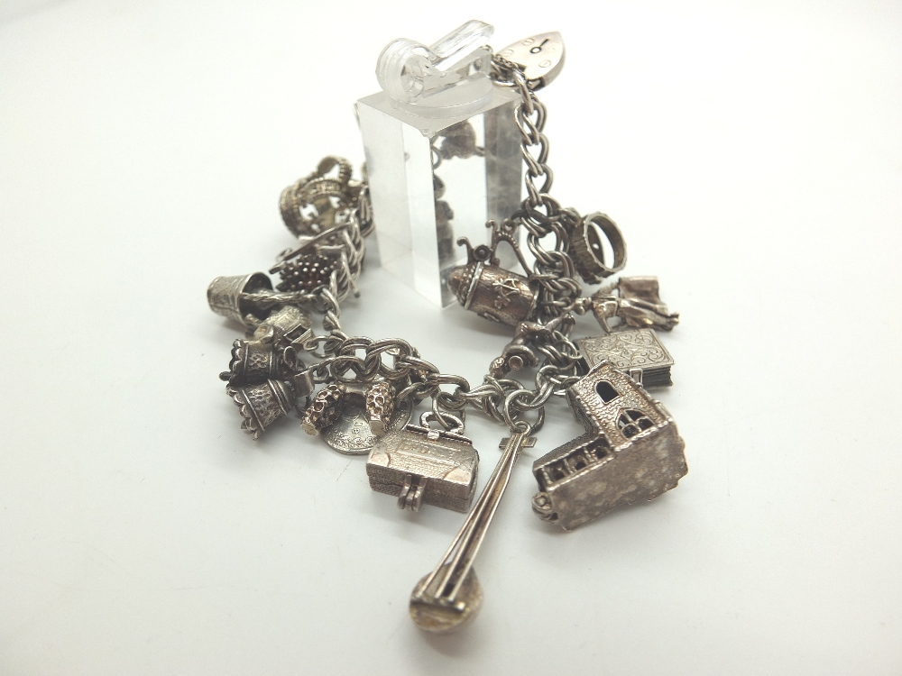 925 silver vintage charm bracelet with assorted 925 silver charms