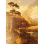 Large framed oil on board Scottish scene with castle by Clarence Roe 50 x 75 cm