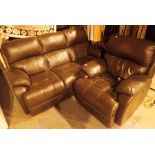 Good quality leather three seat settee with matching electric recliner armchair