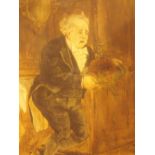 J K Hulme oil on board of butler spilling the pudding as a dog runs through his legs 28/21