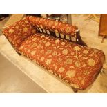 Edwardian oak railback upholstered chaise longue L: 180 cm