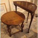 Oak circular occasional table and a demilune example