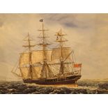 Oil on board of a sailing vessel off Dover signed J E Kayley 68 49 x 34 cm