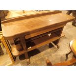 Unusual hardwood desk / bench with keyboard pullout 135 x 43 x 86 cm