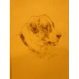 Collection of antique pictures including ink on paper of a dog dated 1975