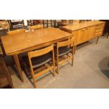 Youngers teak dining suite comprising rectangular extending table 89 x 145 cm and four chairs and a