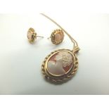 9ct gold cameo studs and pendant set on