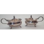 Pair of hallmarked silver lidded mustard