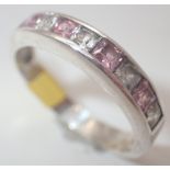 925 silver pink and white stone half eternity ring size R