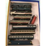 Ten assorted Hornby / Triang diesel locomotives coaches etc and a wagon