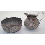 Indian white metal sugar bowl and creamer