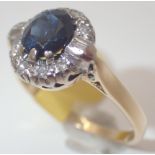 18ct gold vintage sapphire and diamond ring size K/L