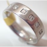 Platinum heavy weight flat court diamond set band with six princess cut diamonds RRP £1800 size N