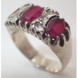 9ct gold and silver garnet set ring size P 4.