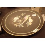 Large hand painted Minton decorative charger with tropical bird on a black background