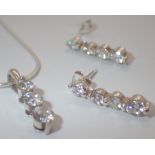 925 silver stone set drop earrings and pendant set