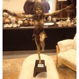 Large bronze dancing nude on marble plinth H: 47 cm including plinth W: 32 cm