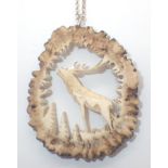 925 silver necklace and stag horn carving pendant
