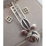 Charles Rennie Mackintosh silver rose neckalce and earrings