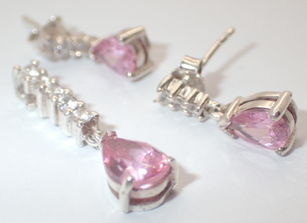 925 pink and white stone pendant and earring set