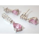 925 pink and white stone pendant and earring set