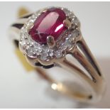 9ct gold ruby and diamond cluster ring size K/L